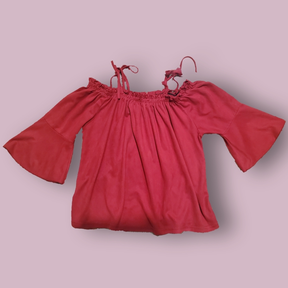 Cold Shoulder Red Suede Flowy Top